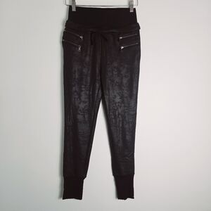 Dance & Marvel Black Faux Leather Drawstring Waist Joggers Pants